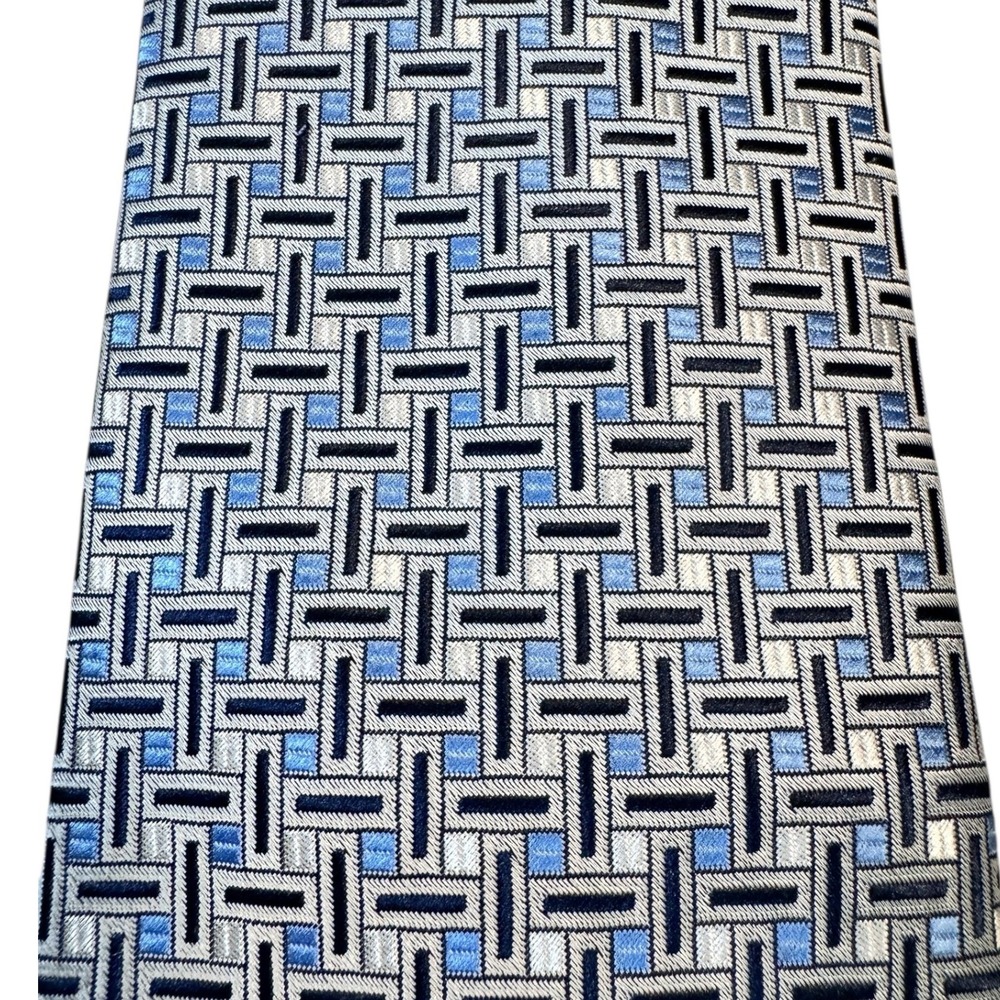 Paul Smith London 100% Silk‎ Geometric Pattern Necktie Mens Blue Silver EUC - Picture 2 of 5